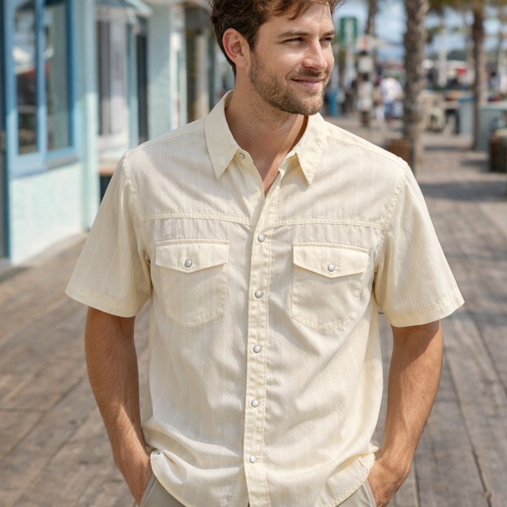 Ocean Pacific Snap Button Western Shirt XXL Cream Jacquard